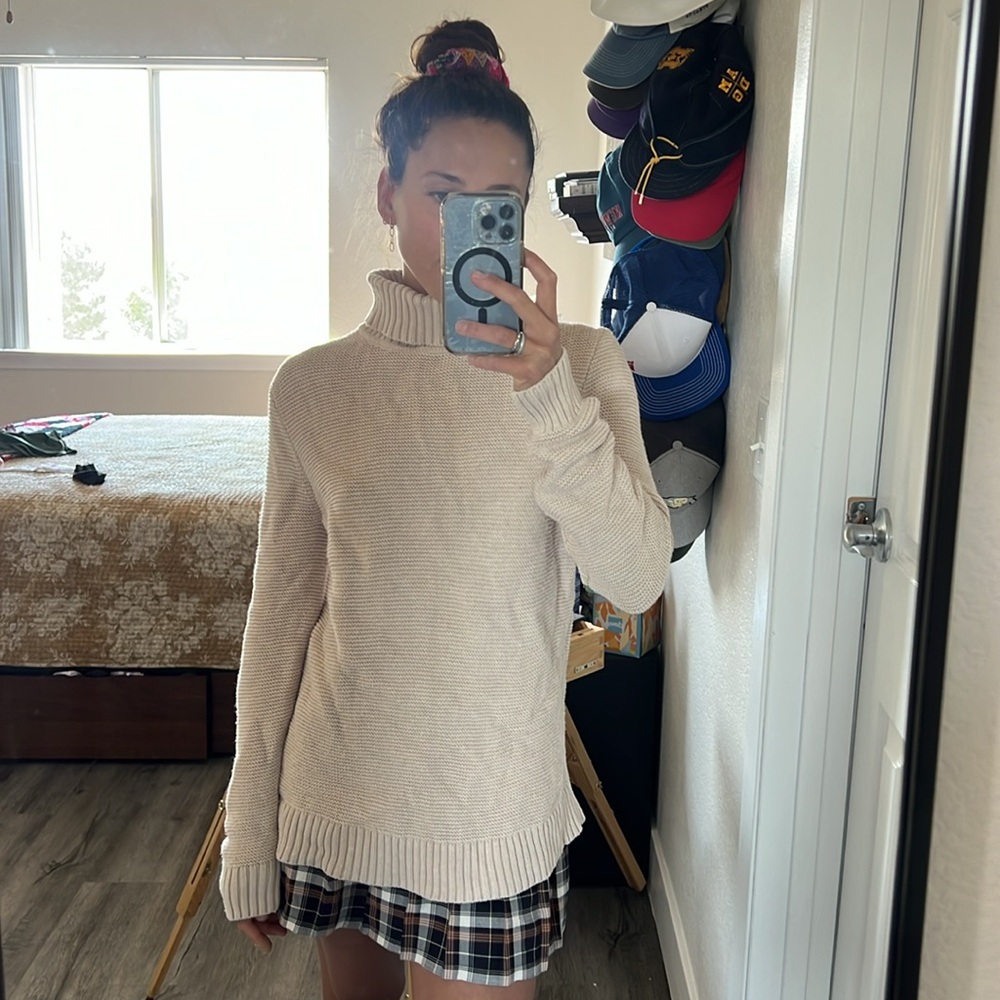 J.Crew turtleneck beige sweater.